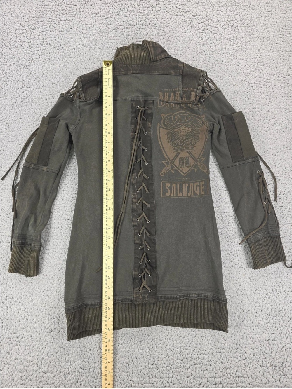 Salvage Olive Green Utility Lace-Up Long Jacket - Picture 5 of 7